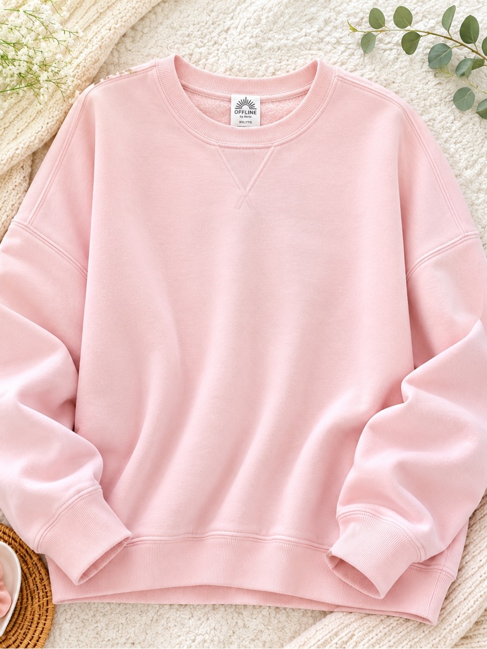 OFFLINE by Aerie Oversized Crewneck Sweatshirt XXL Pink Fleece Pullover